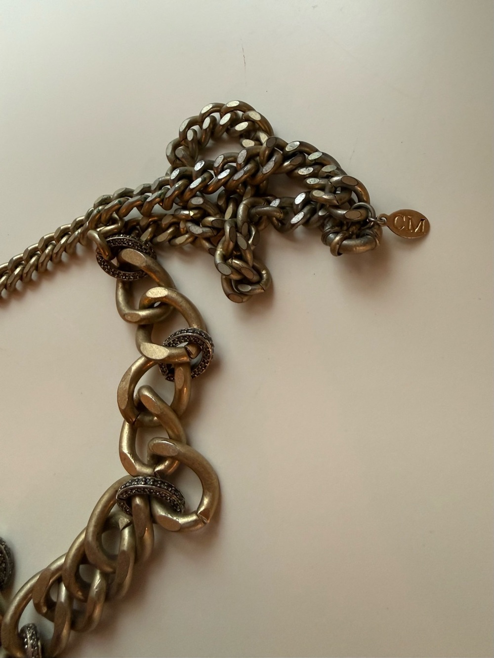 LOFT Gold-Tone Chain Link Necklace with Pavé Rings